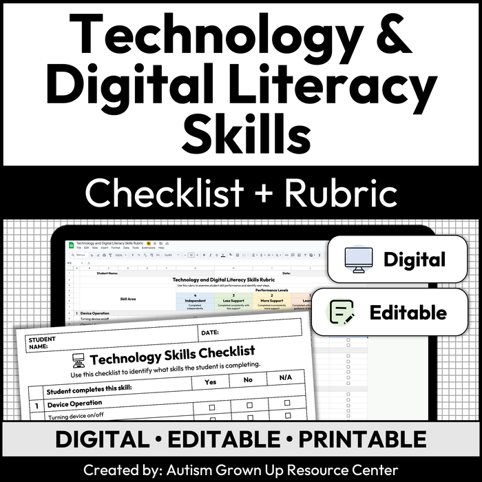 Technology and Digital Literacy Skills Checklist + Rubric | Digital + Editable