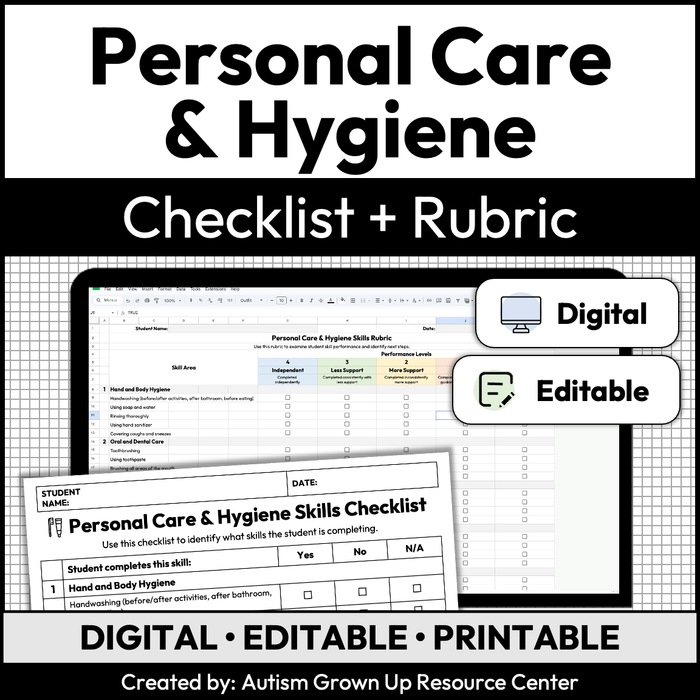 Personal Care & Hygiene Skills Checklist + Rubric | Digital + Editable