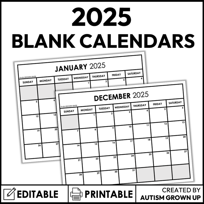 2025 Monthly Calendars | Print + Editable — Autism Grown Up 2025-monthly-calendars-print-editable-autism-grown-up
