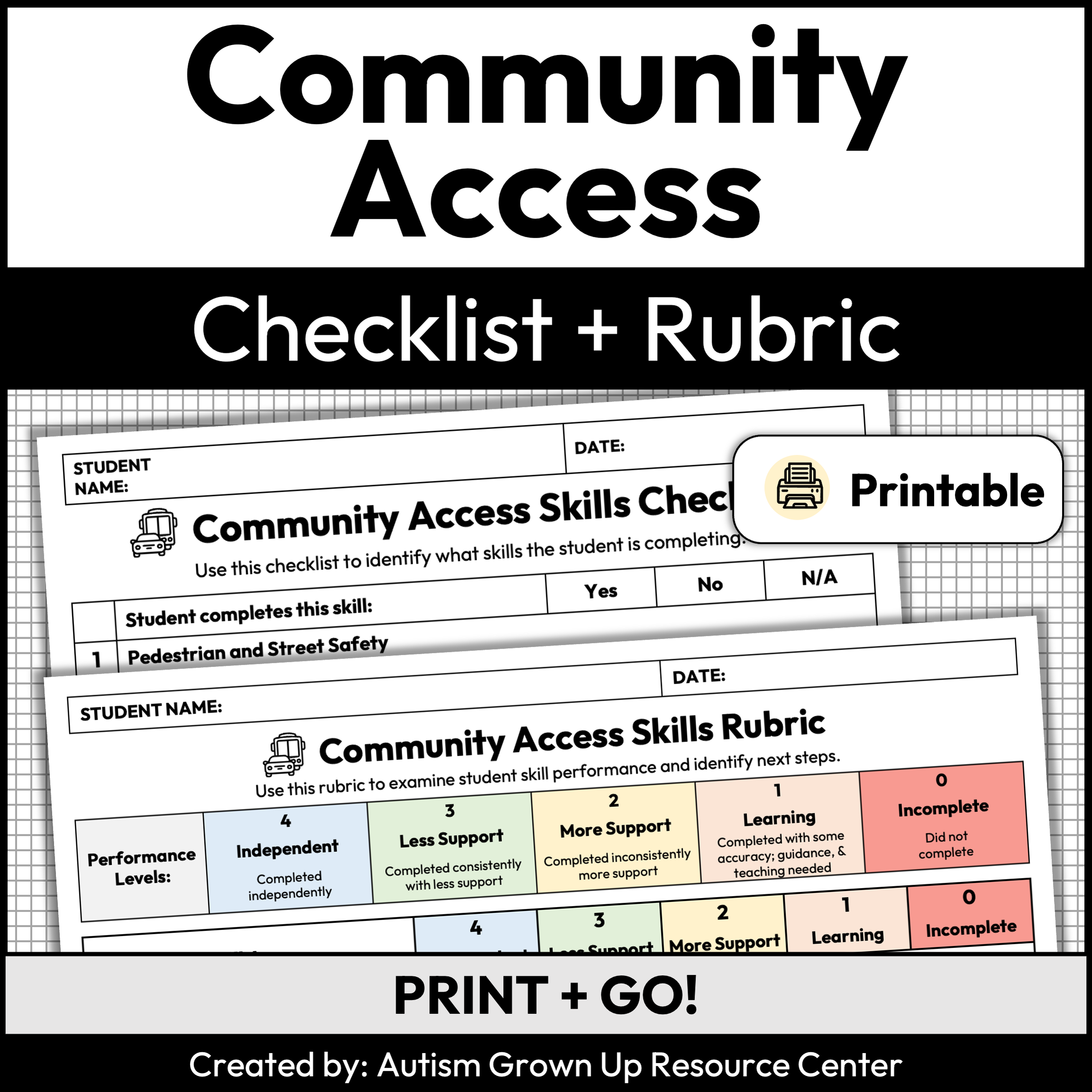 Community Access Skills Checklist + Rubric | Printable — Autism Grown Up