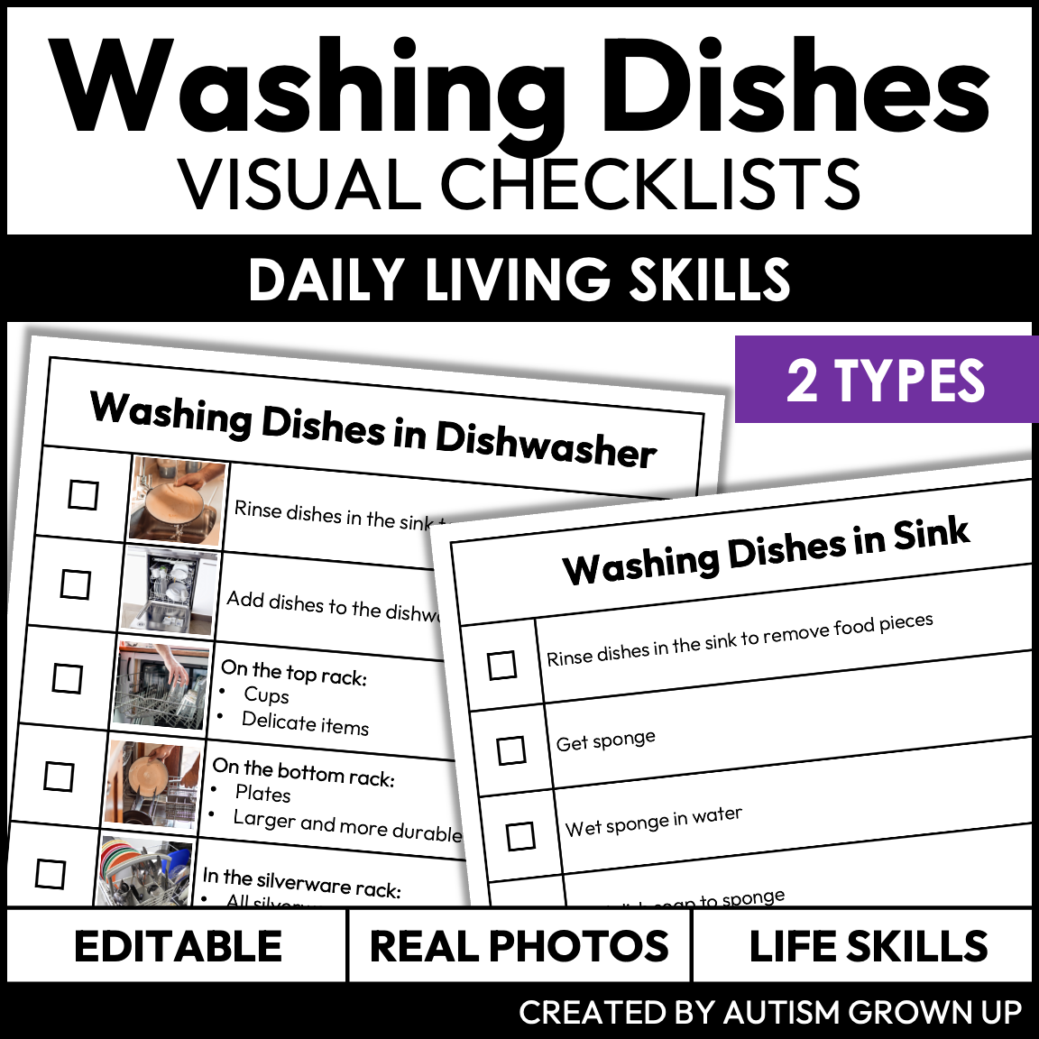 Washing Dishes Checklists | Life Skills | Editable — Autism Grown Up