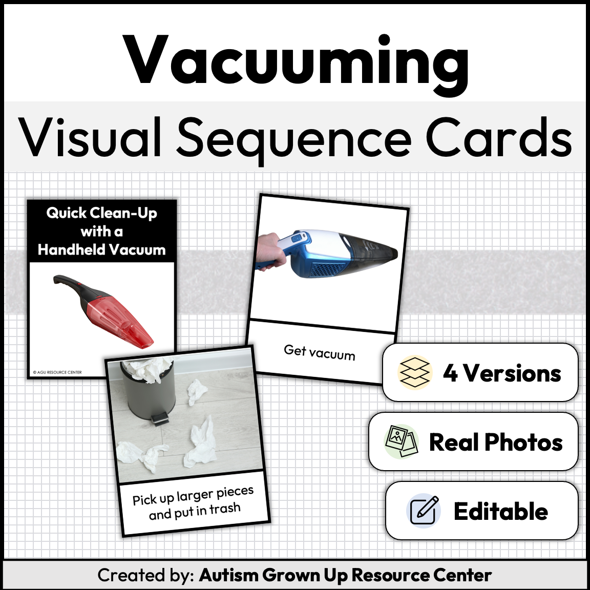 Vacuuming Visual Sequence Cards | Life Skills | Editable — Autism Grown Up