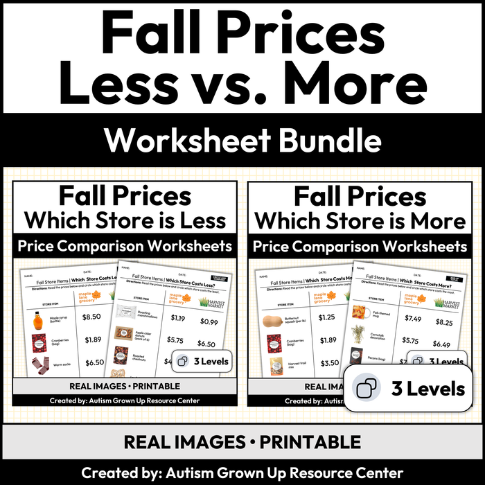 Fall Price Comparison | Worksheet Bundle