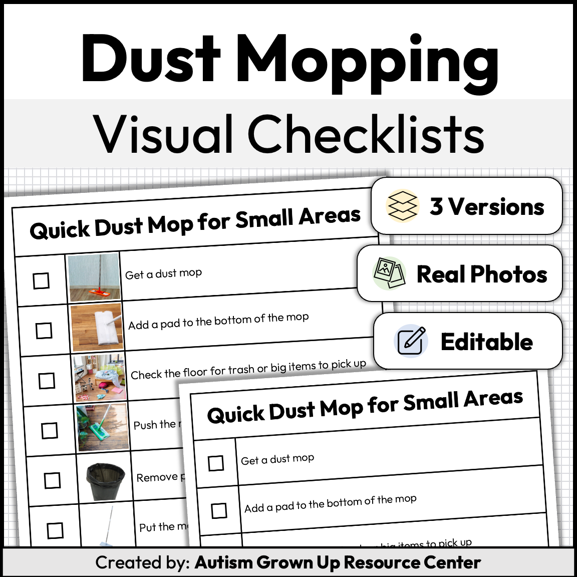 Dust Mopping Checklists | Life Skills | Editable — Autism Grown Up