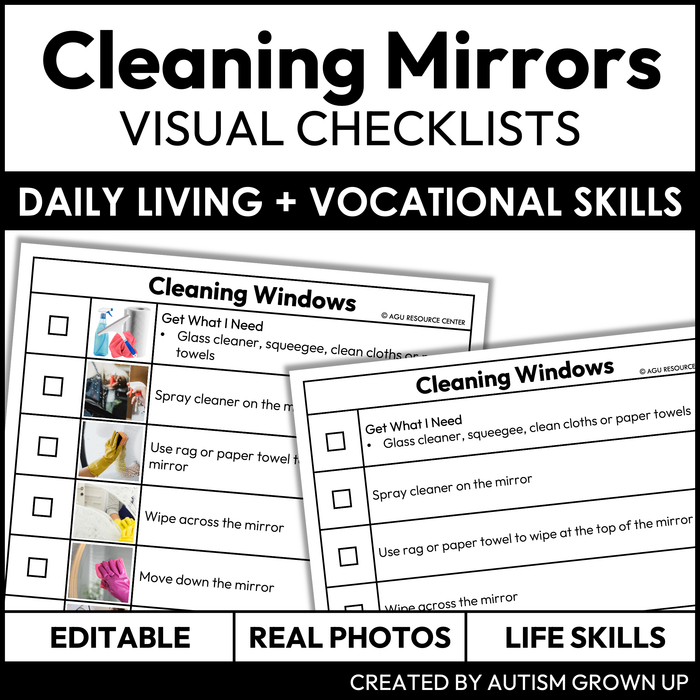 Cleaning Mirrors Checklists | Vocational + Life Skills | Editable