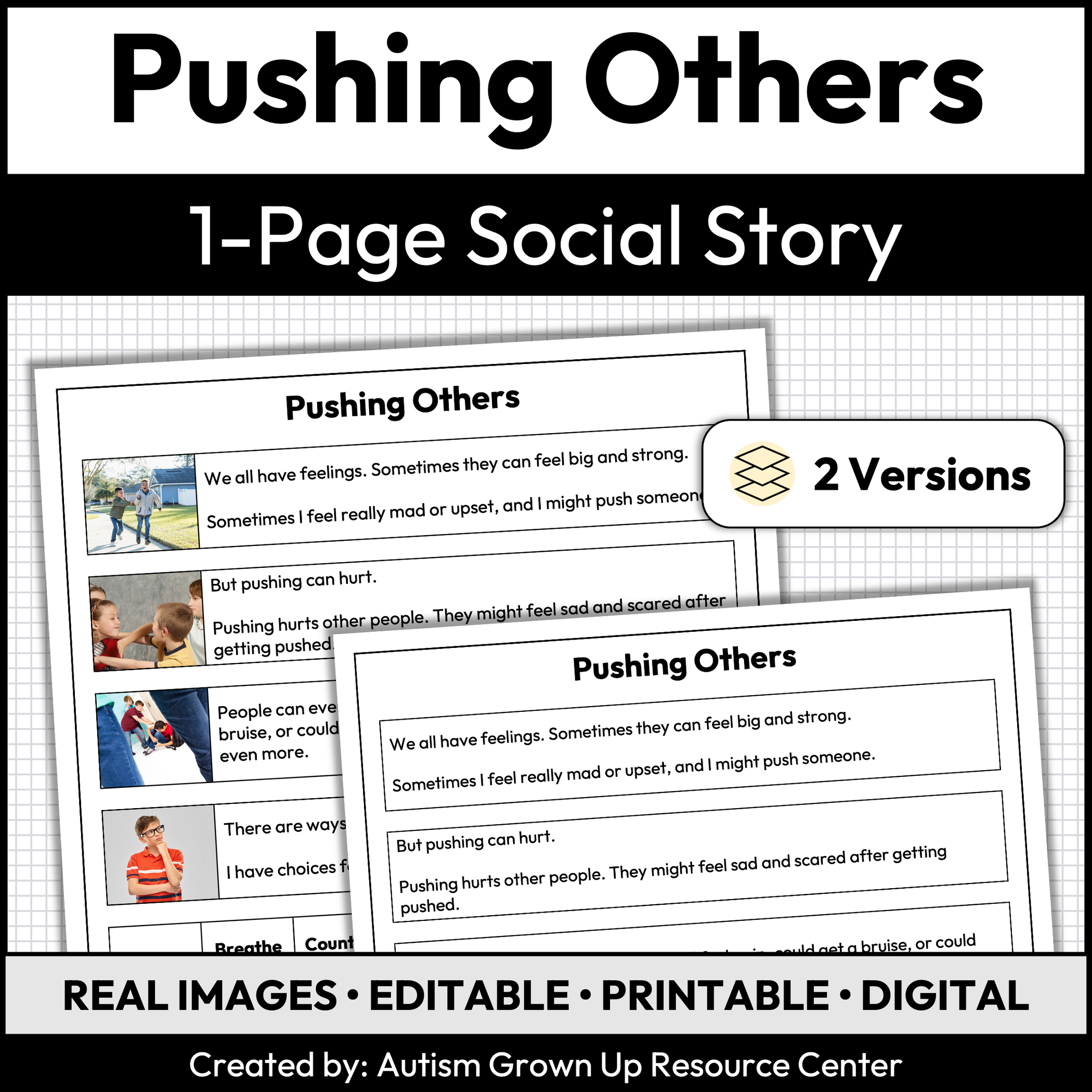Pushing Others | 1-Page Social Story | Behavior Support — Autism Grown Up