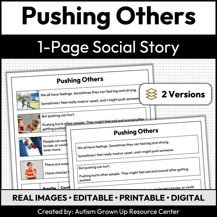Pushing Others | 1-Page Social Story | Behavior Support