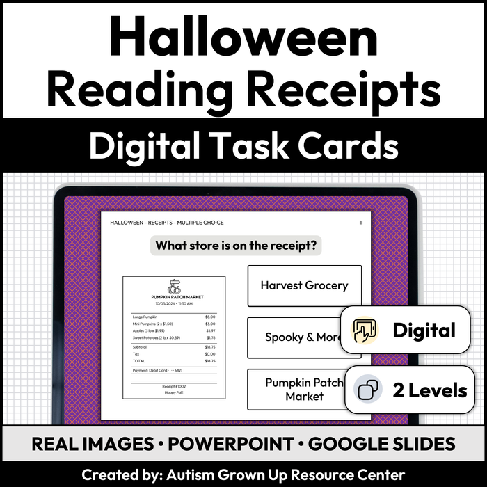 Reading Halloween Receipts | Digital Cards