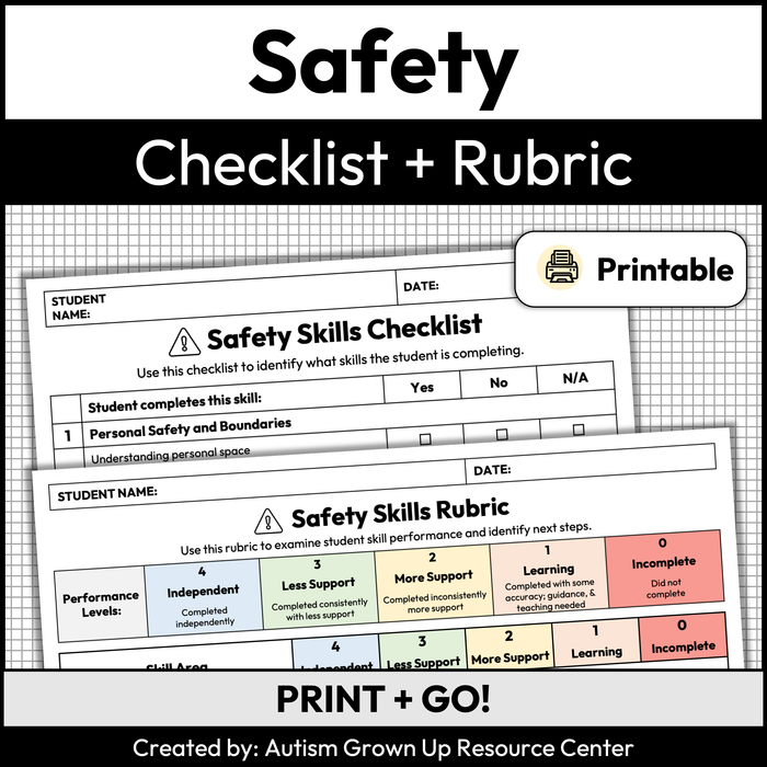 Safety Skills Checklist + Rubric | Printable