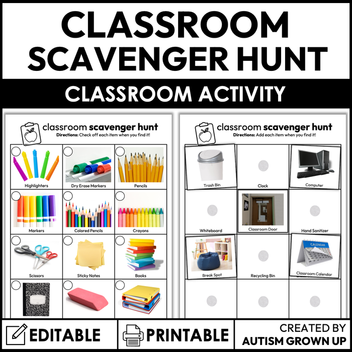 Classroom Scavenger Hunt for Special Education