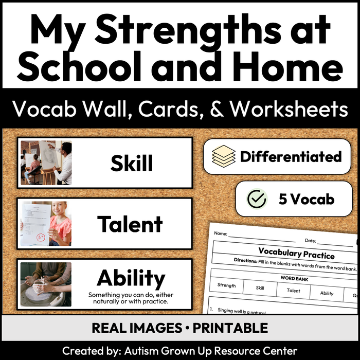 My Strengths at School and Home | Career Exploration Vocab Wall, Cards, & Worksheets