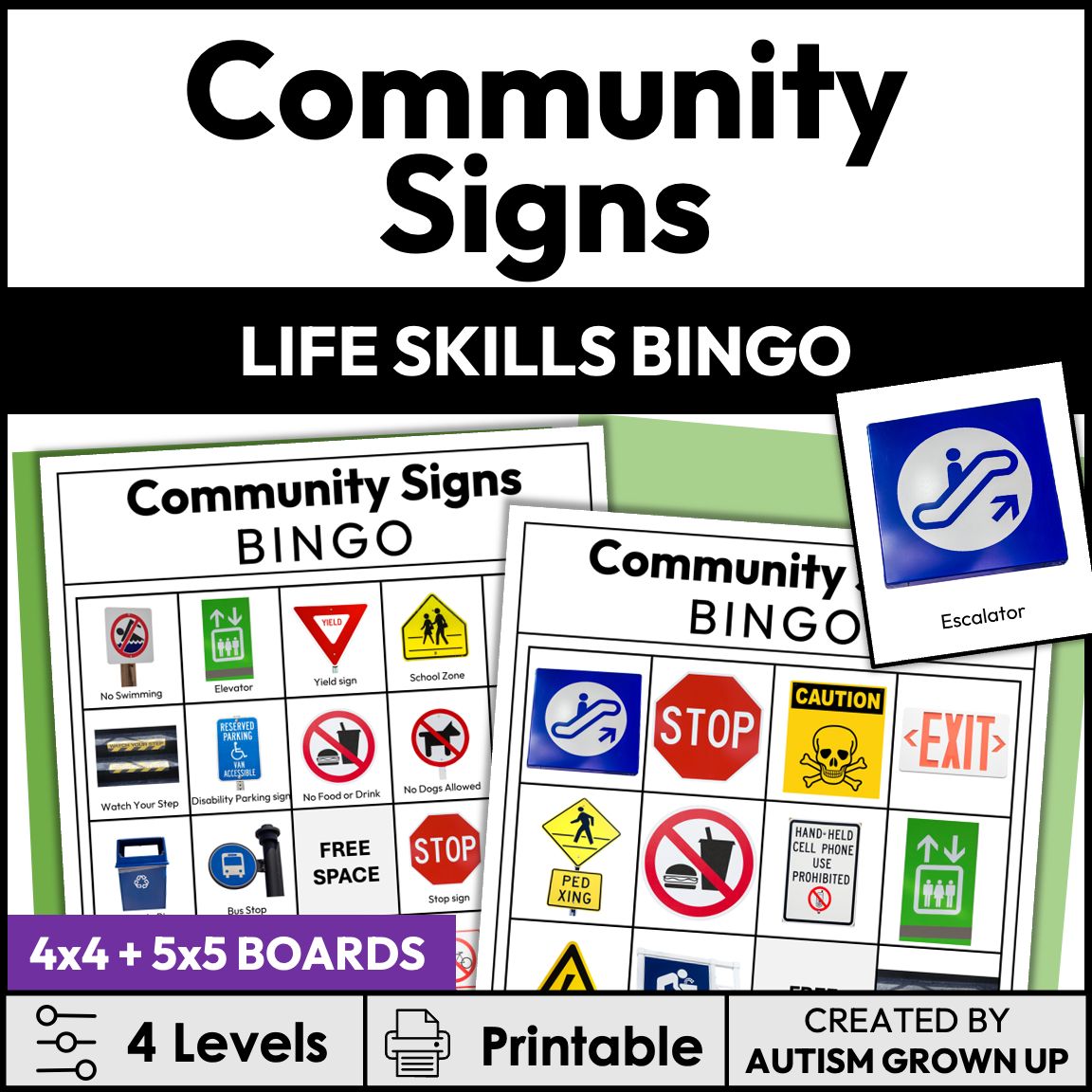 Community Signs Bingo | Life Skills and Special Education Activities — Autism Grown Up for Free Printable Community Signs Worksheets