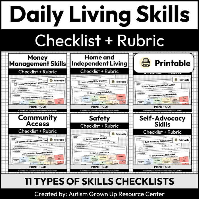 Life Skills and Daily Living Checklists + Rubrics | Printable BUNDLE