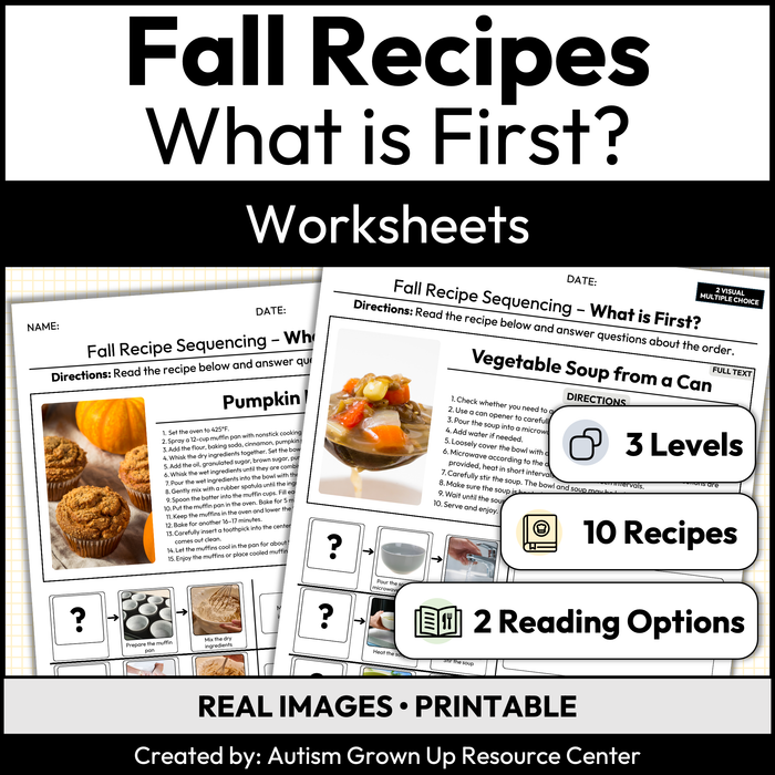 Fall Recipe Sequencing | What is First | Worksheets