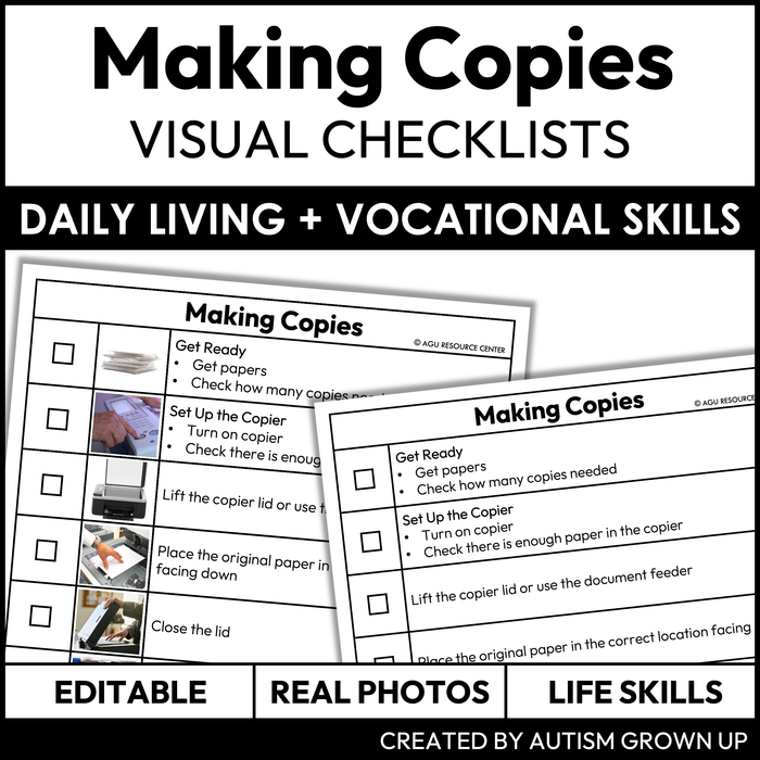 Making Copies Checklists | Vocational + Life Skills | Editable