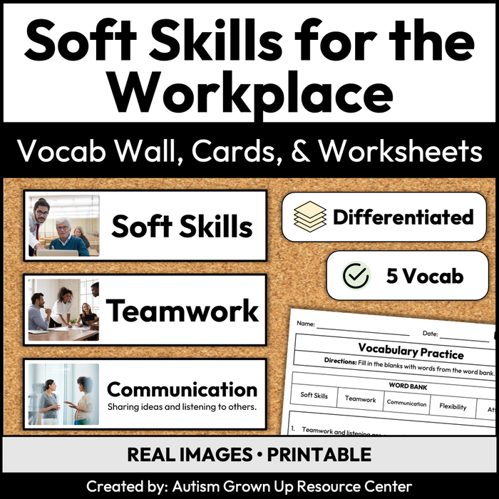 Soft Skills for the Workplace | Career Exploration Vocab Wall, Cards, & Worksheets