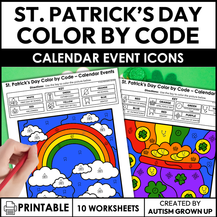 St. Patrick's Day Color By Code | Calendar Event Icons | Special Education