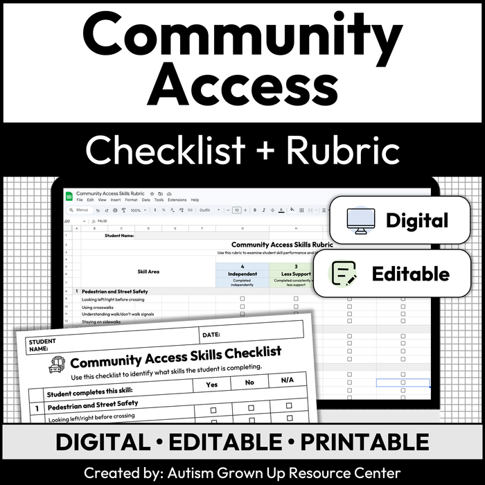 Community Access Skills Checklist + Rubric | Digital + Editable