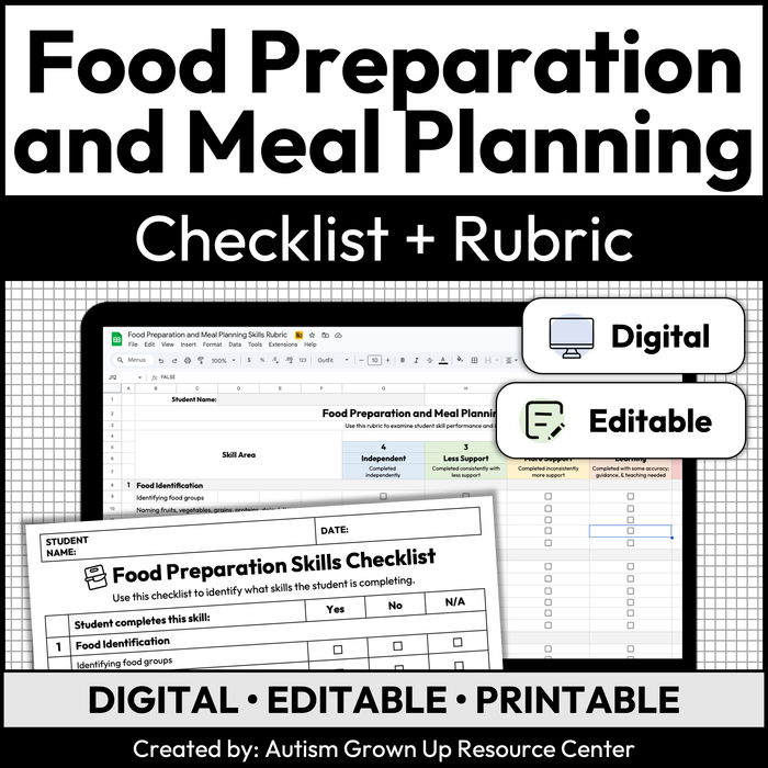 Food Preparation and Meal Planning Skills Checklist + Rubric | Digital + Editable