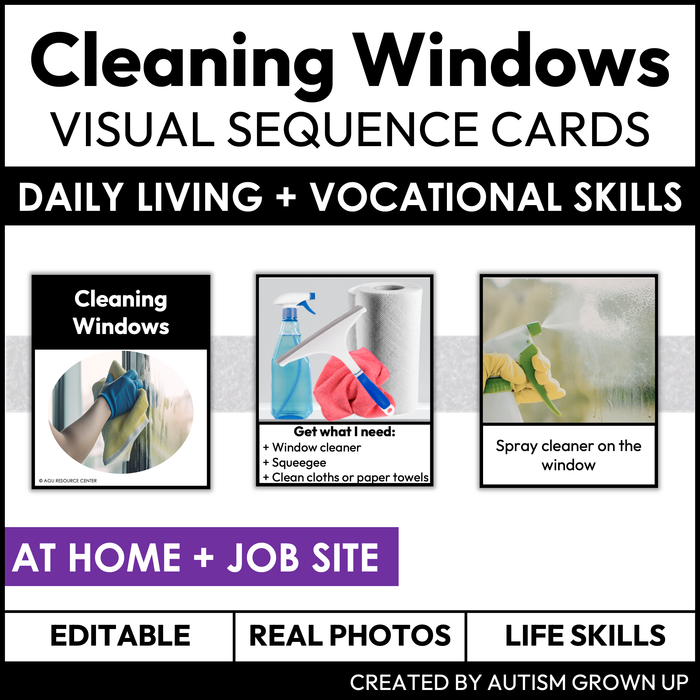 Cleaning Windows Visual Sequence Cards | Vocational + Life Skills | Editable