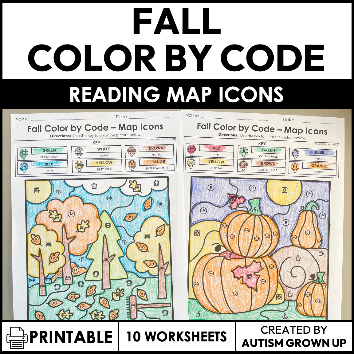 Fall Color By Code | Reading Map Icons | Special Education — Autism ...