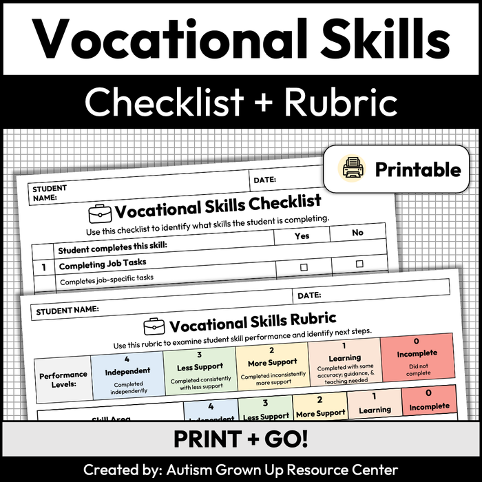 Vocational Skill Checklist + Rubric | Printable | Workplace Readiness Skills