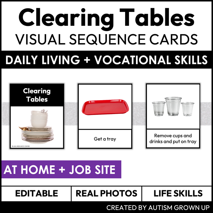 Clearing Tables Visual Sequence Cards | Vocational + Life Skills | Editable