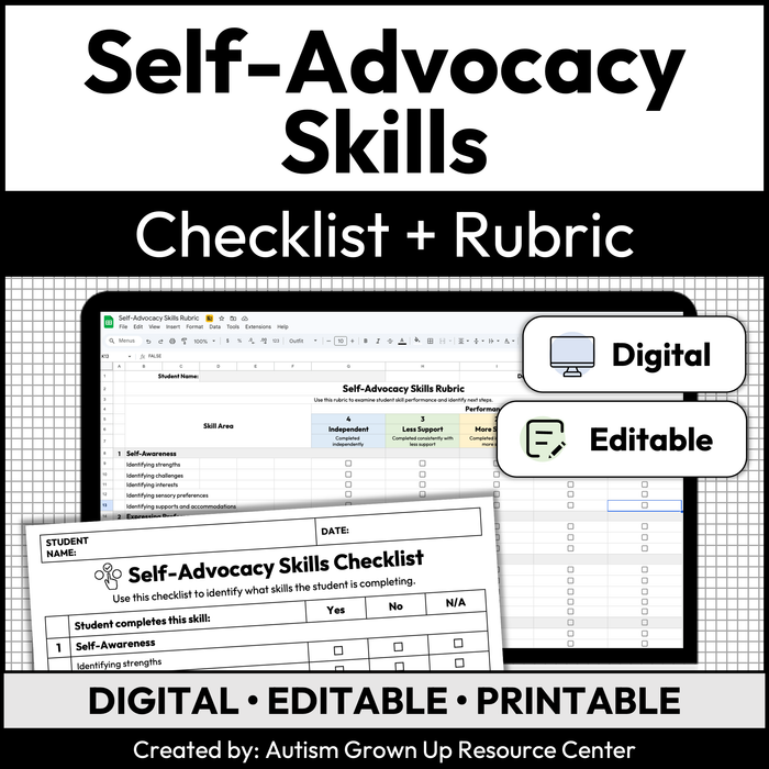 Self-Advocacy Skills Checklist + Rubric | Digital + Editable