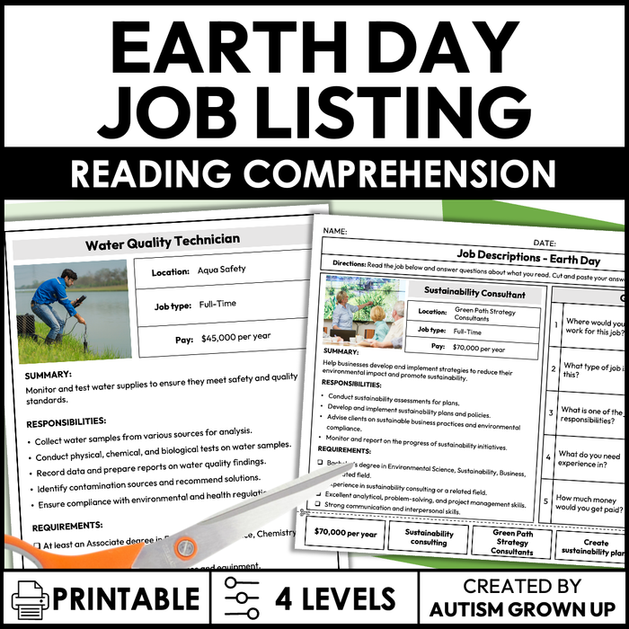 Earth Day Themed Job Descriptions | Life Skills for Special Education