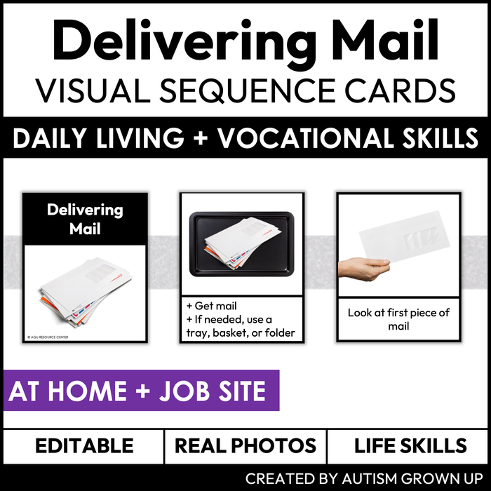 Delivering Mail Visual Sequence Cards | Vocational + Life Skills | Editable