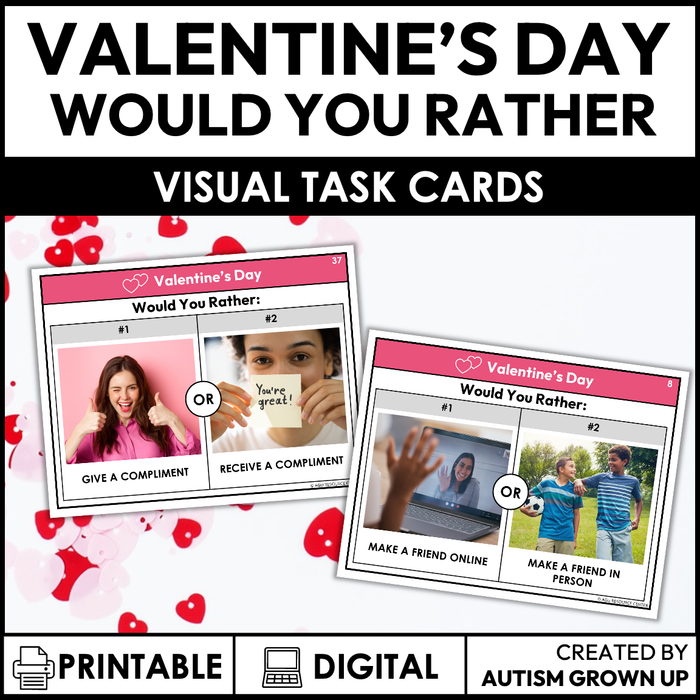 Valentine's Day Would You Rather | Print + Digital Visual Task Cards