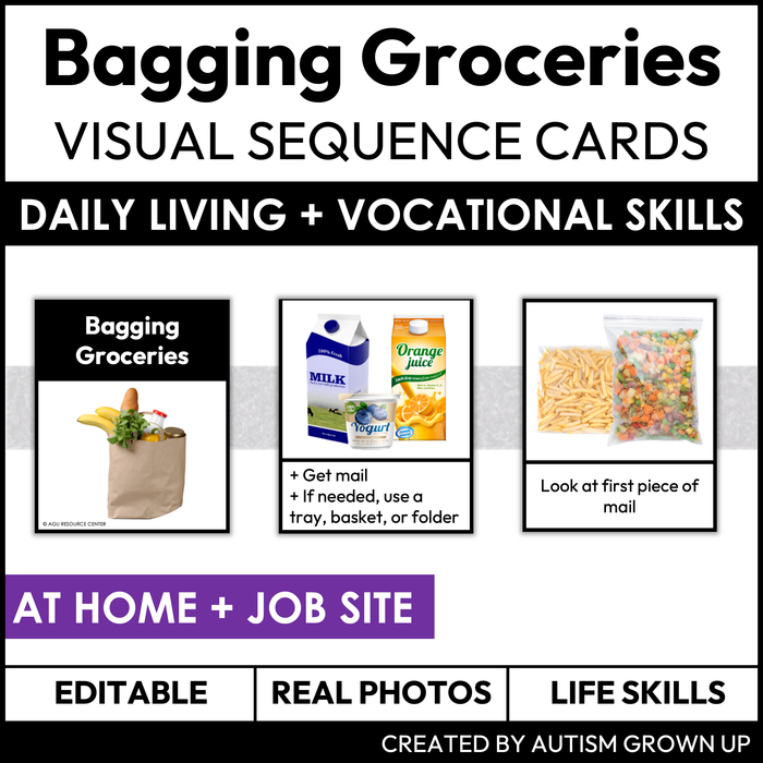 Bagging Groceries Visual Sequence Cards | Vocational + Life Skills | Editable