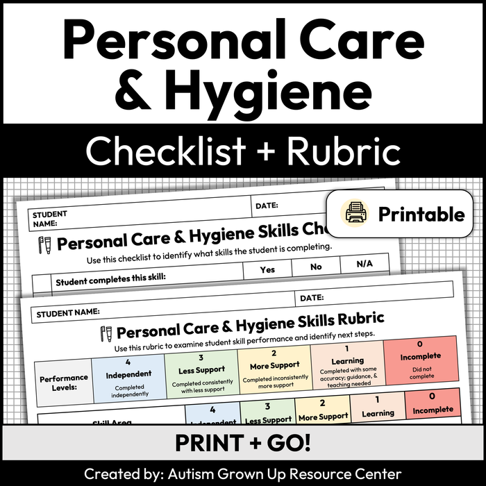 Personal Care & Hygiene Skills Checklist + Rubric | Printable