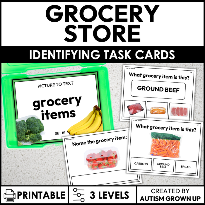 Grocery Store Items | Identifying Task Cards | Special Education