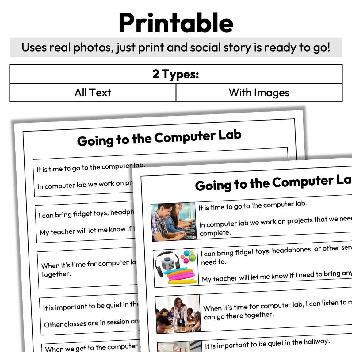 Going to the Computer Lab | 1-Page Social Story | Middle and High Scho ...