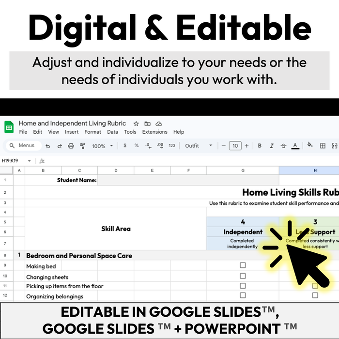 Home and Independent Living Skills Checklist + Rubric | Digital + Editable