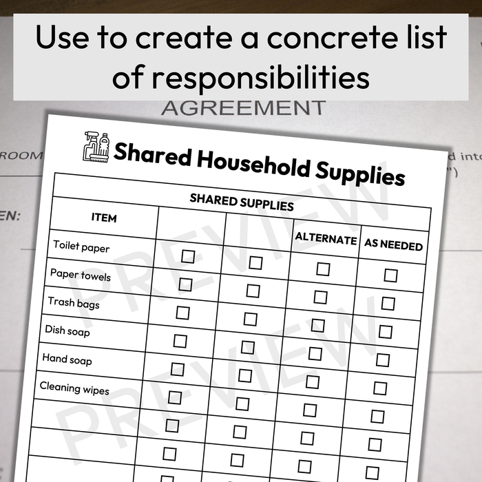 Shared Roommate Responsibility Chart | Printable