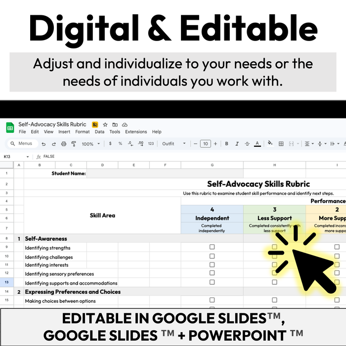 Self-Advocacy Skills Checklist + Rubric | Digital + Editable