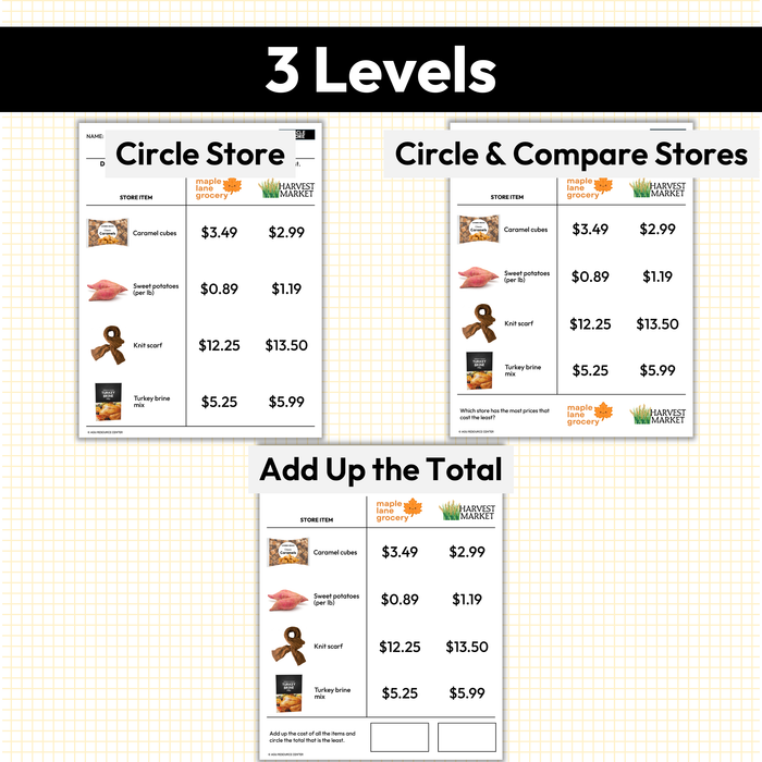 Fall Price Comparison | Worksheet Bundle