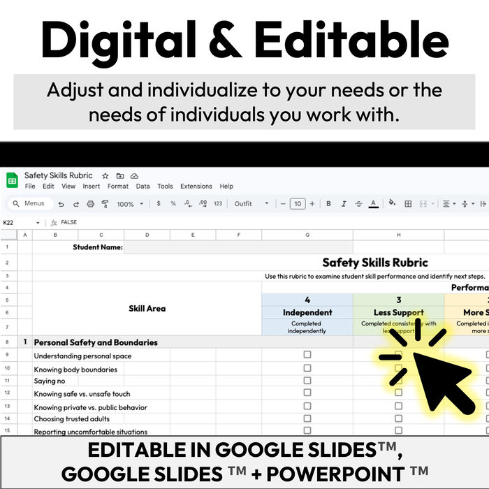 Safety Skills Checklist + Rubric | Digital + Editable