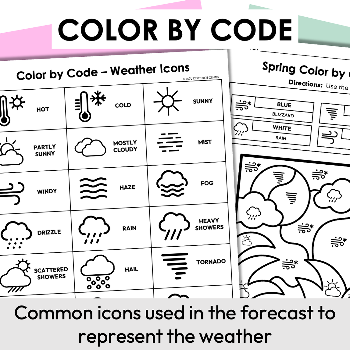 Spring Color By Code | Weather Forecast Icons | Special Education ...