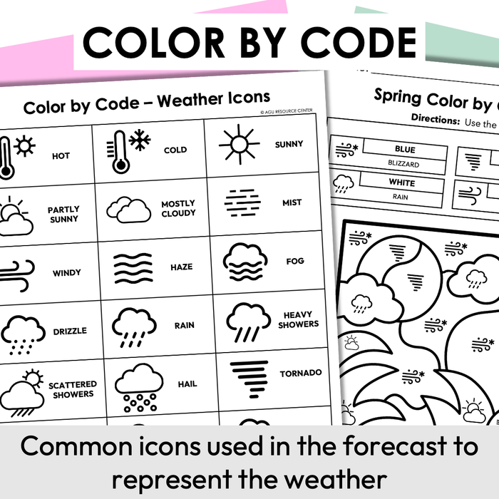 Spring Color By Code | Weather Forecast Icons | Special Education
