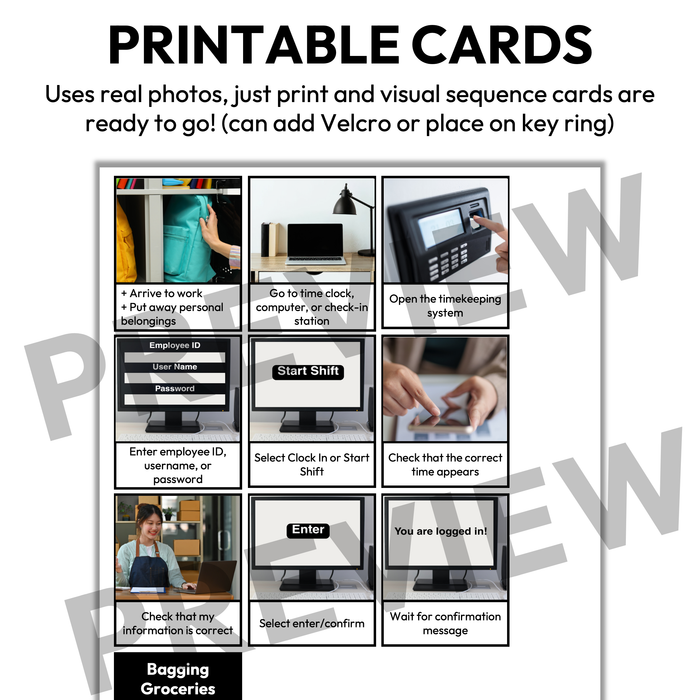 Clocking In Visual Sequence Cards | Vocational + Life Skills | Editable