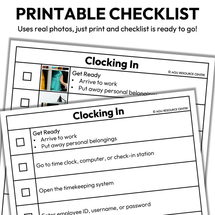 Clocking In Checklists | Vocational + Life Skills | Editable