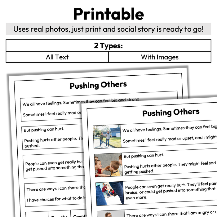 Pushing Others | 1-Page Social Story | Behavior Support