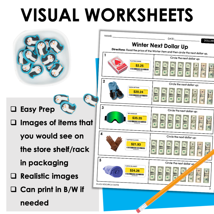 Winter Next Dollar Up | Life Skills Worksheets for Special Education