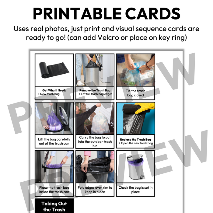 Taking Out the Trash Visual Sequence Cards | Vocational + Life Skills | Editable