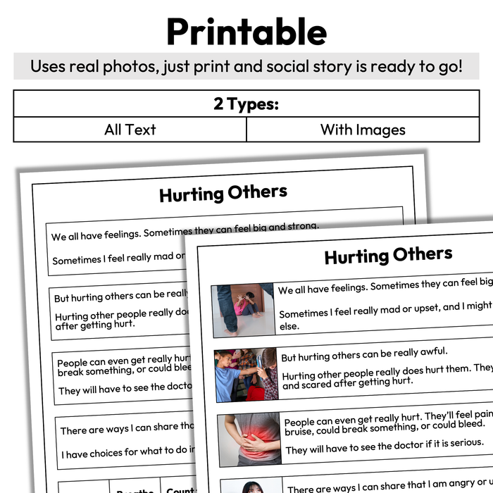 Hurting Others | 1-Page Social Story | Behavior Support (Copy)