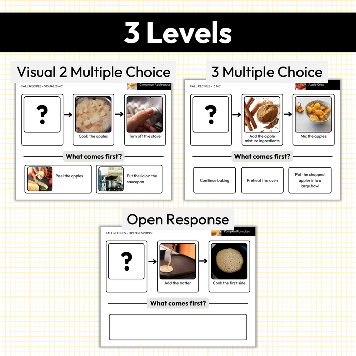 Fall Recipe Sequencing | What is First | Task Cards