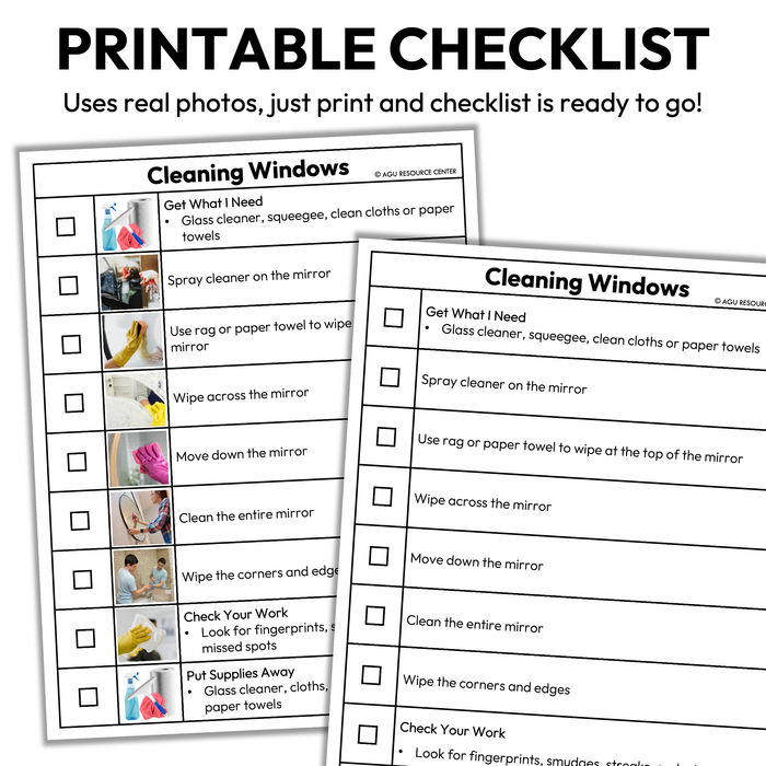 Cleaning Mirrors Checklists | Vocational + Life Skills | Editable